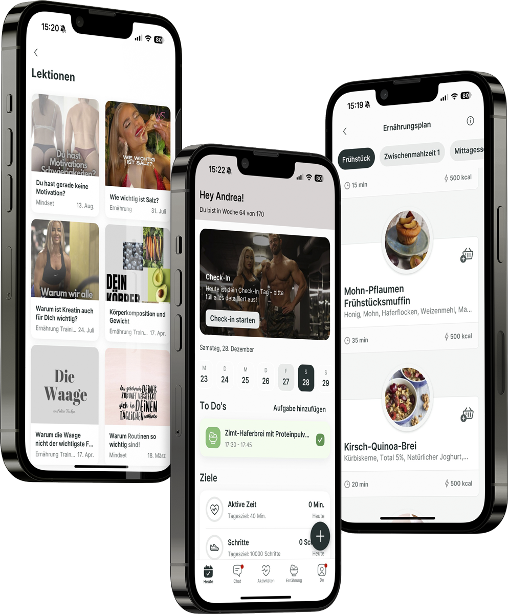 Ein Mockup der Coaching-App, das die Funktionen zeigt.